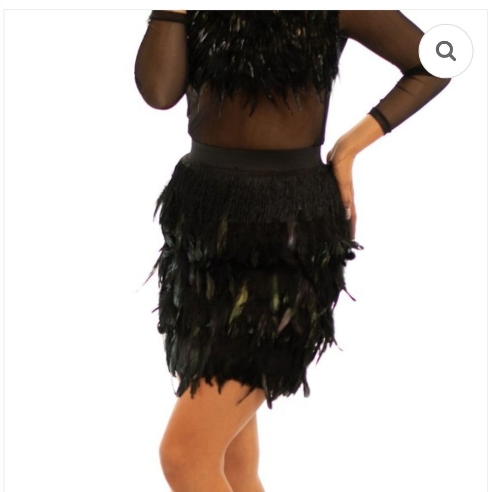 Gracia Feather Mini Skirt In Black Sz. M Boho Festival Party - Picture 11 of 14